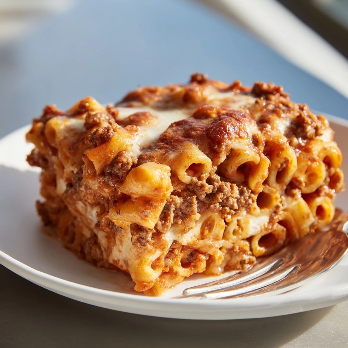 Warm and hearty Baked Ziti with Meat Sauce—a cheesy comfort food, perfect for supper.
