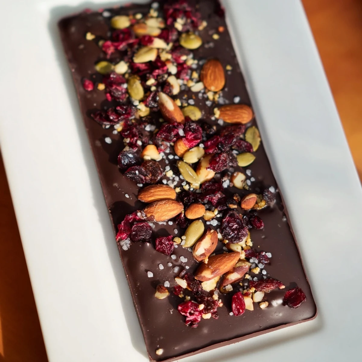 Chilled and decadent chocolate bar, broken into perfect pieces; a quick, easy dessert treat.