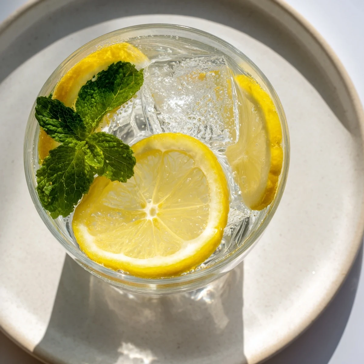 Freshly squeezed lemon water in a tall glass, garnished with lemon slices, ready to drink.