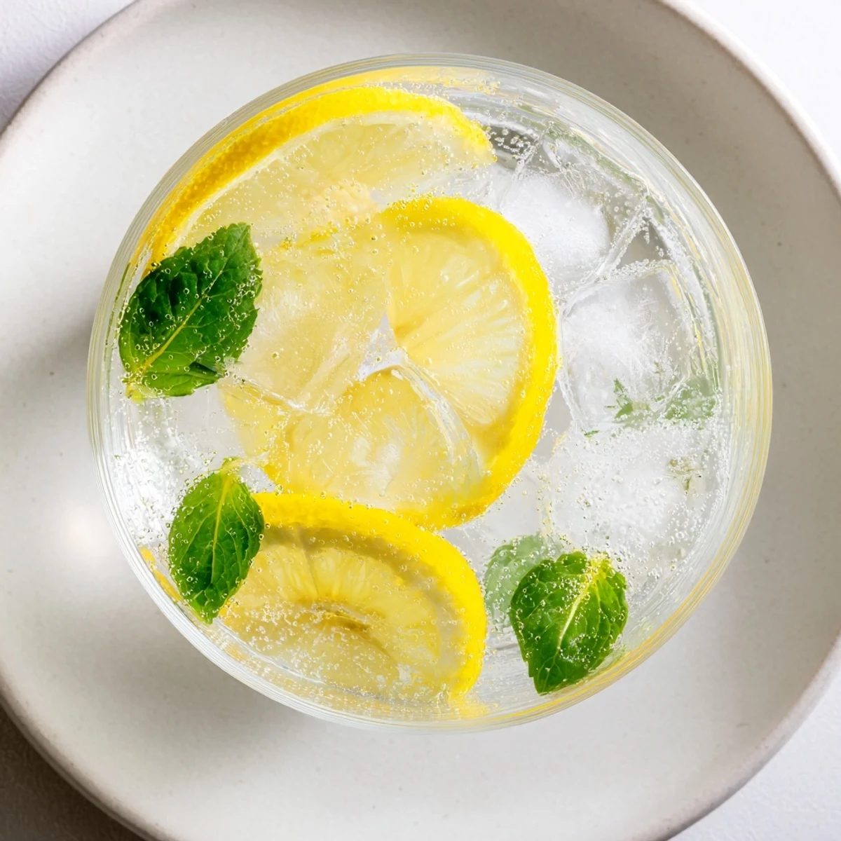Cool and bright lemon water, a simple, low-calorie summer refreshment, garnished beautifully.