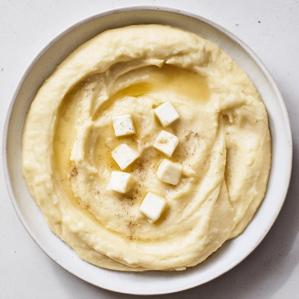 Fluffy, creamy mash potatoes, ready to be served, a comforting side dish for dinner.