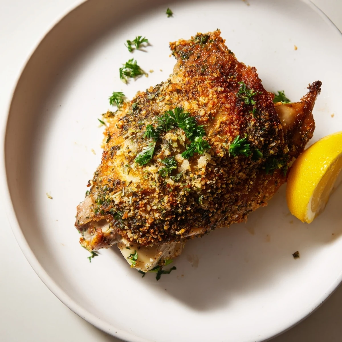 Golden, crispy skin details of freshly baked chicken thighs, perfect for this easy recipe.