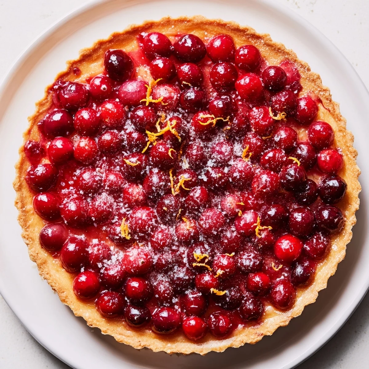 A slice of Cranberry Tart shows the tart filling's texture, inviting guests to savor a delicious, sweet dessert.