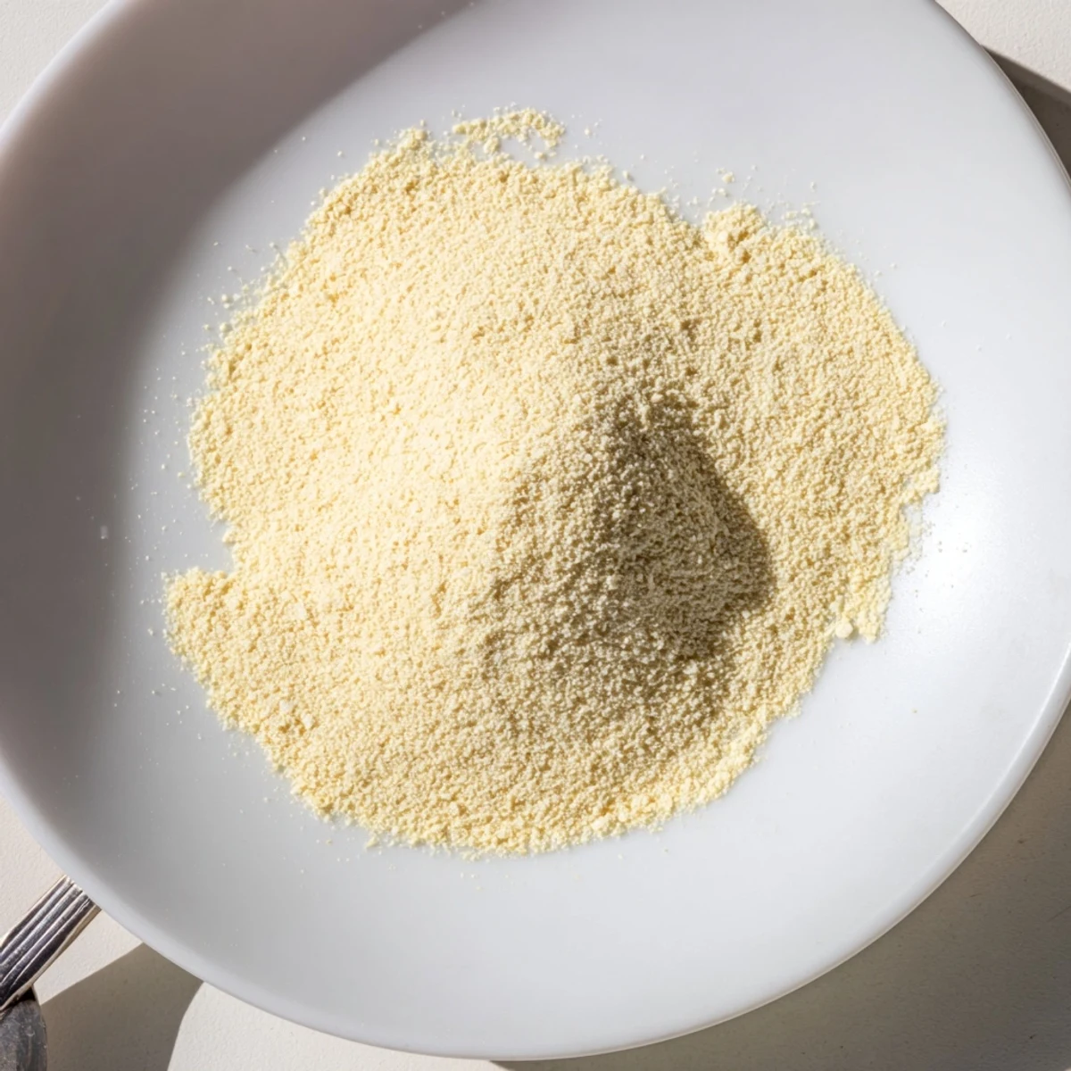 Golden-hued garlic powder, expertly crafted and displayed in a small, airtight jar for freshness.