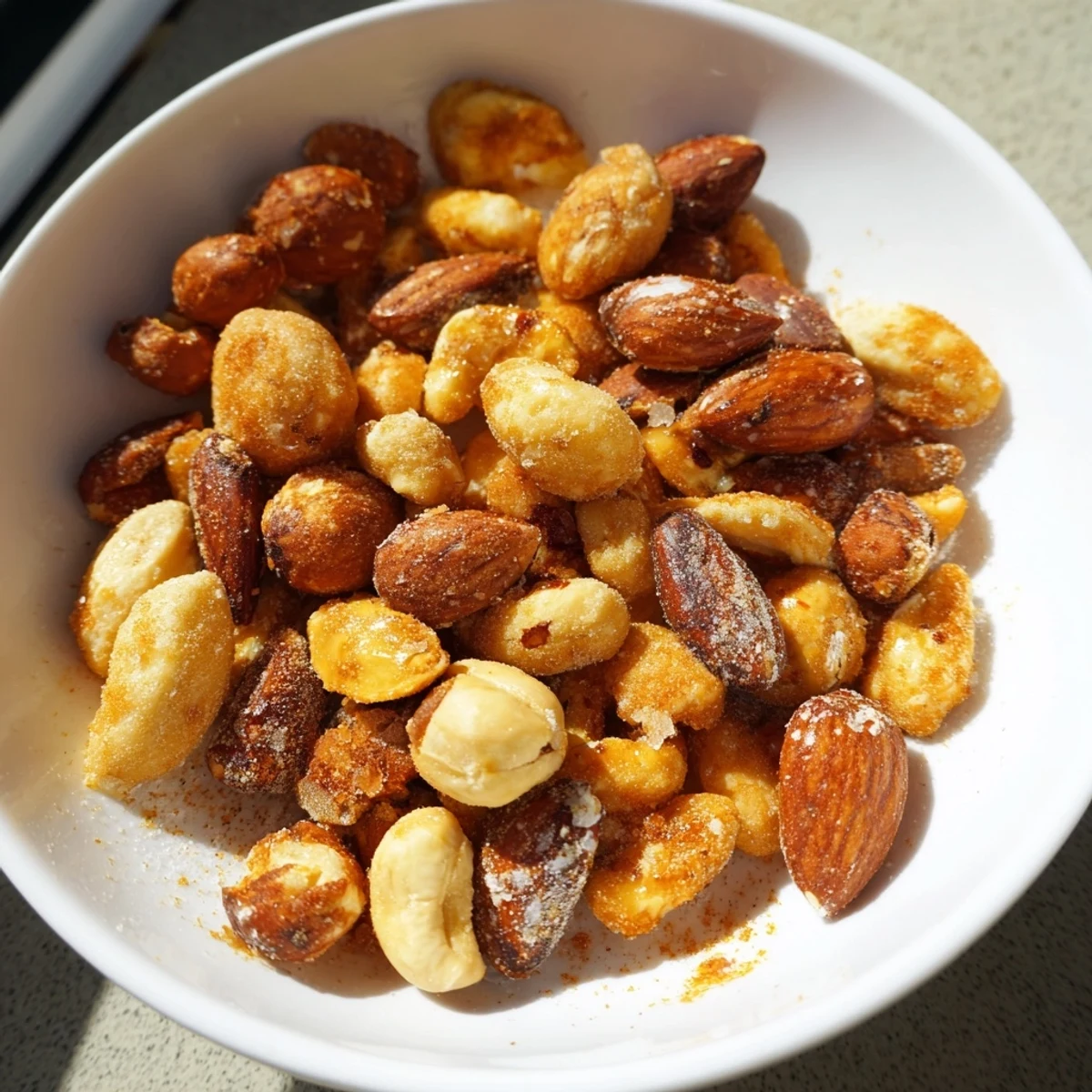 Golden-brown roasted nuts, seasoned with paprika, offer a delicious crunch in every bite.