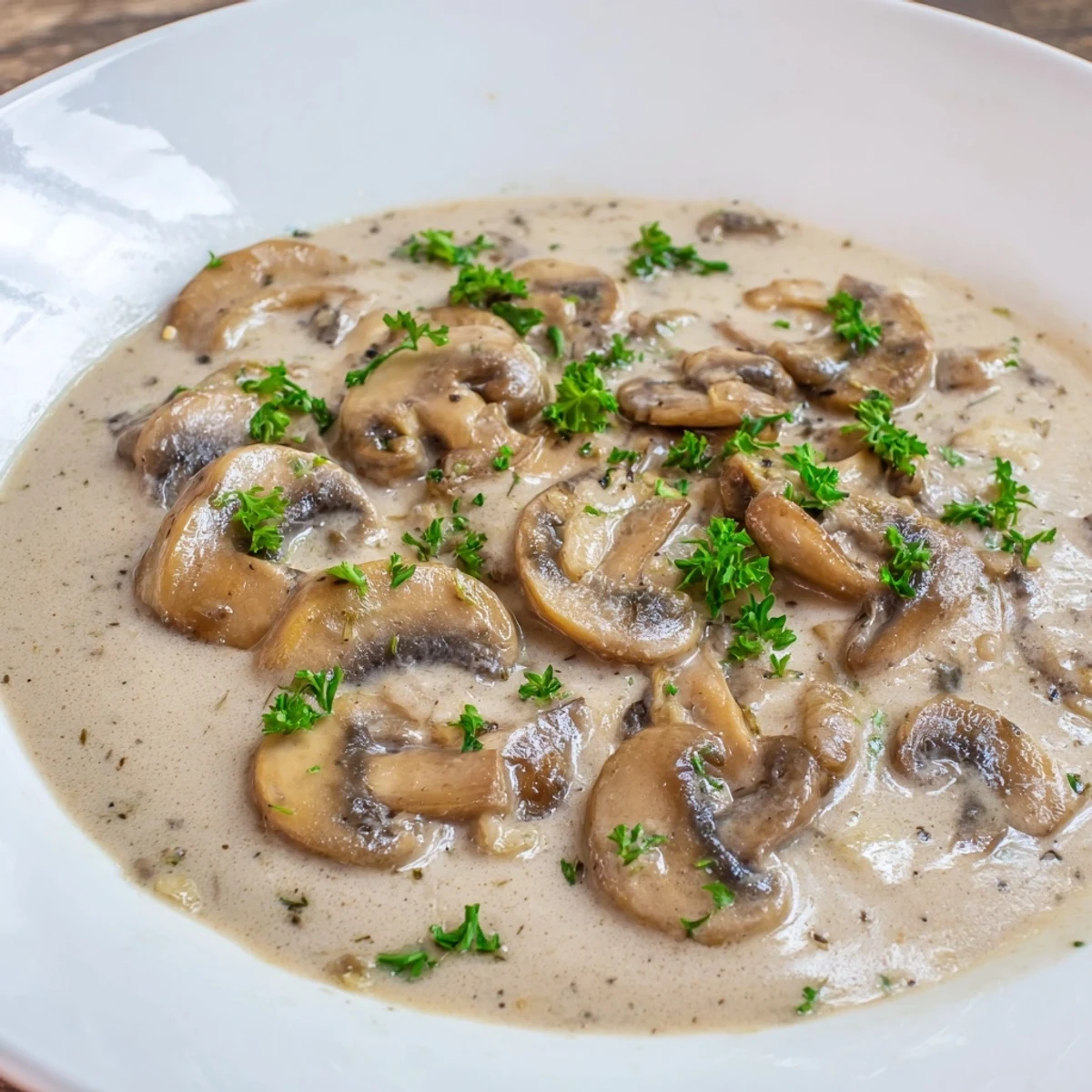 This decadent Creamy Mushroom Sauce features fresh herbs, a creamy texture, and savory flavors.