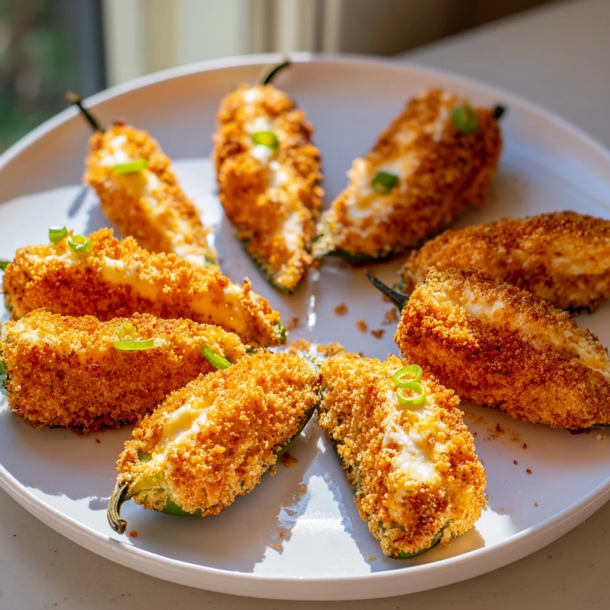 Close-up of freshly fried, sizzling jalapeno poppers, a delicious appetizer with a spicy cheese center.