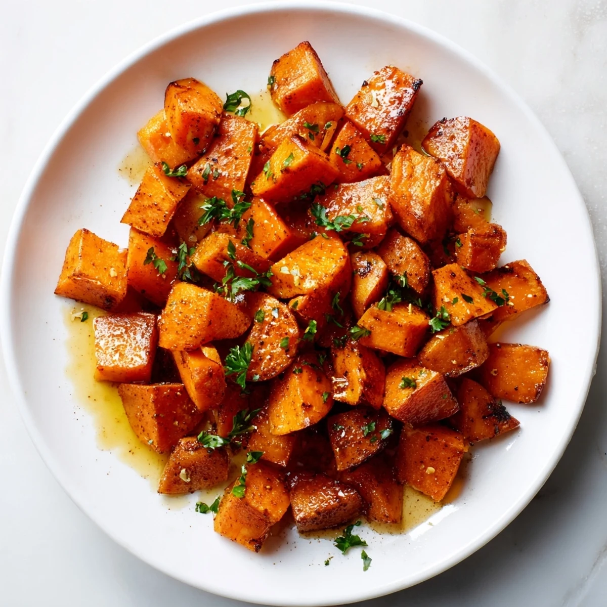 Golden roasted sweet potatoes with cinnamon, perfectly tender, ready to be a delicious side dish.