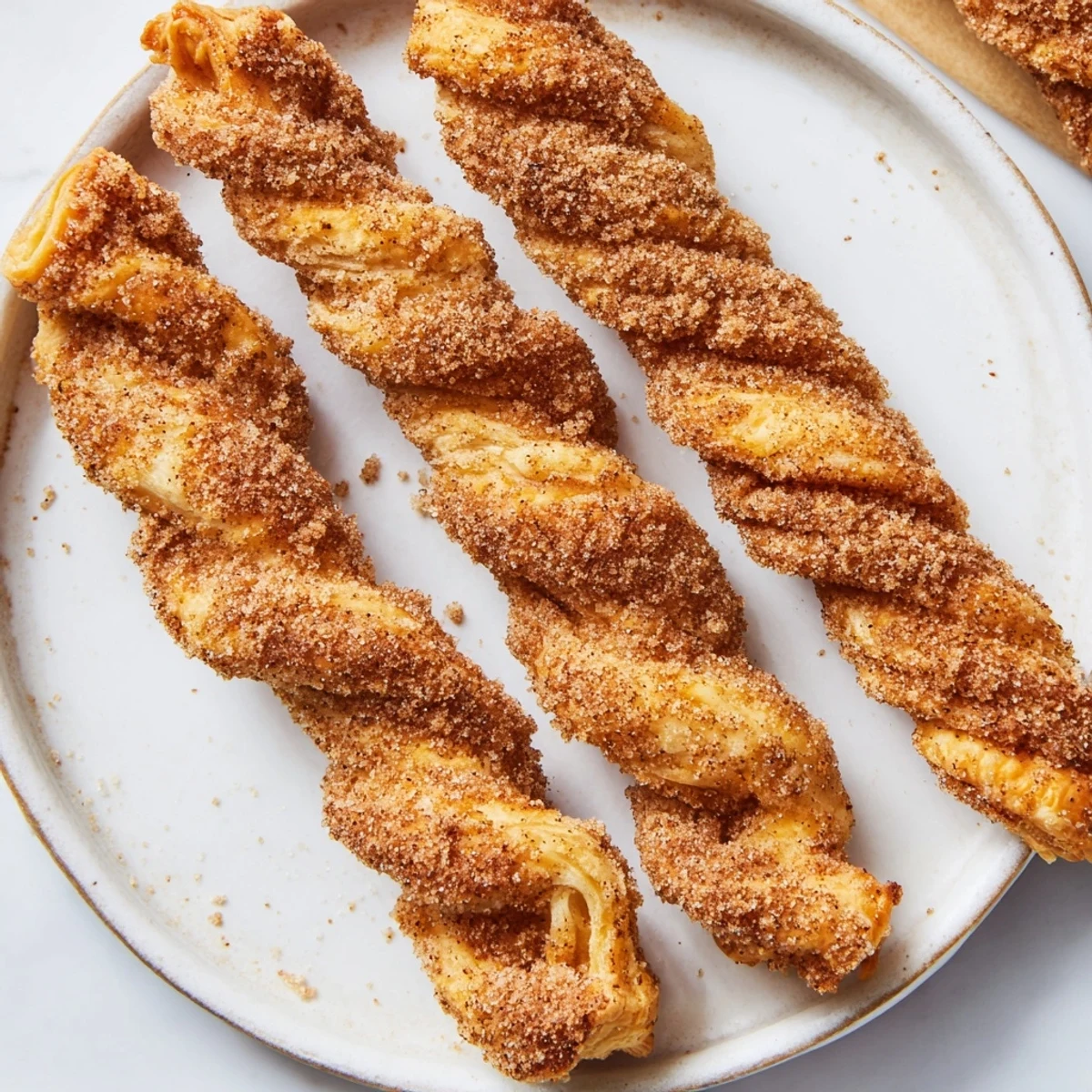 These crispy cinnamon sugar puff pastry twists offer a delightful, buttery, sugared crunch.