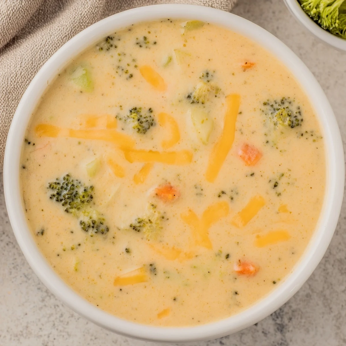 Delicious homemade Creamy Broccoli and Cheese Soup served with crusty bread for a comforting meal.