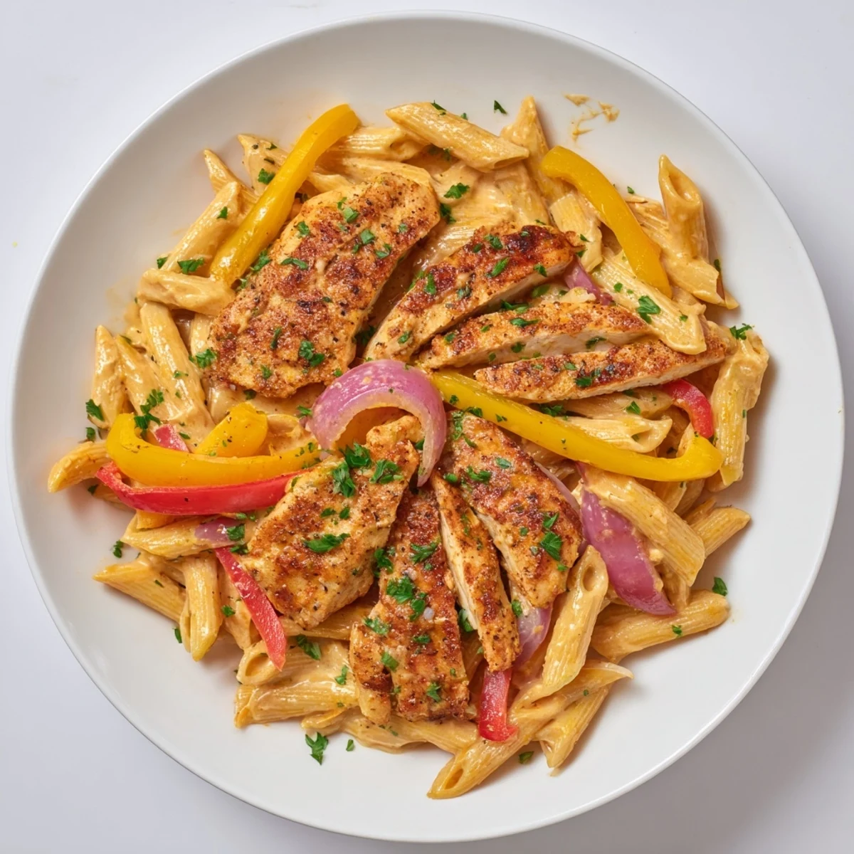 Creamy Spicy Cajun Chicken Pasta with vibrant bell peppers and tender chicken pieces.