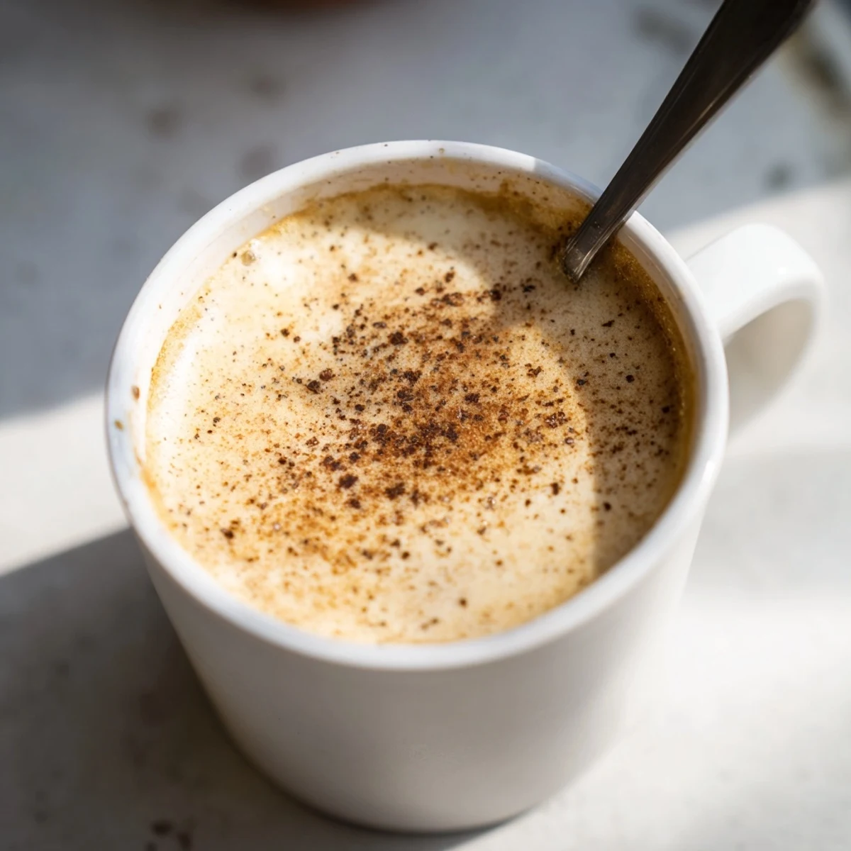 Hot, freshly brewed spiced tea latte, served in a cozy mug, perfect for chilly days.
