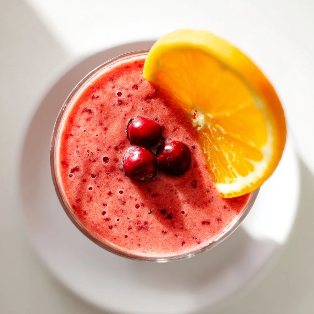 Imagine a creamy Cranberry Orange Smoothie, the pink hue swirling in a tall glass.