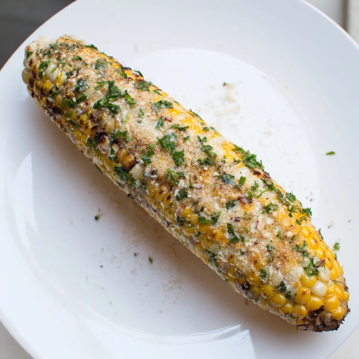 Close-up of vibrant garlic butter roasted corn, a delicious vegetarian summer side dish.