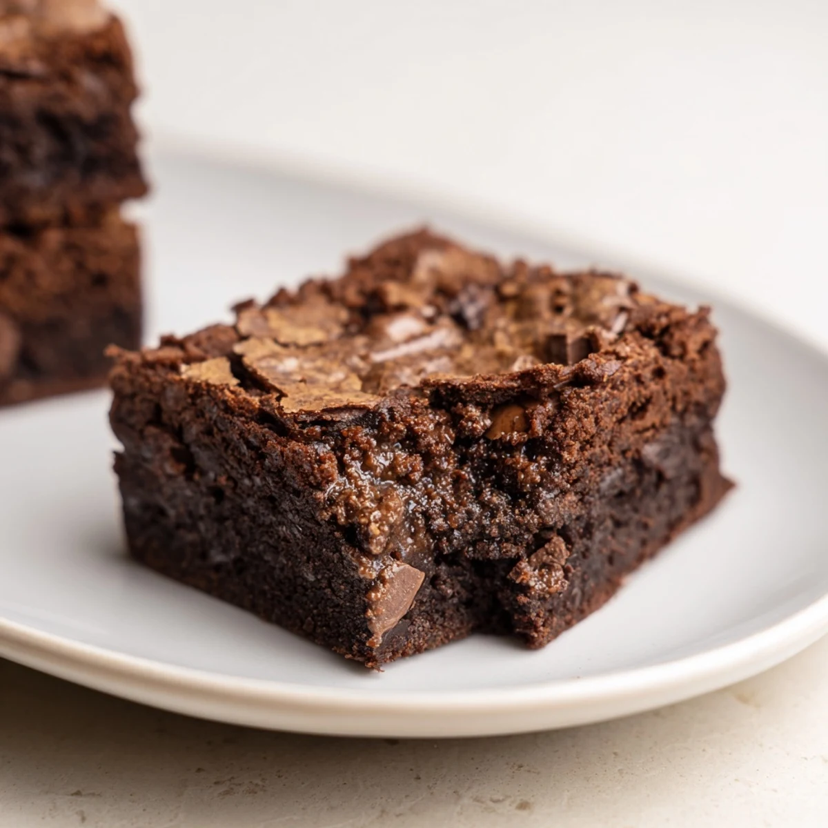 A square of decadent fudge brownie, still warm, promising an intensely chocolatey experience with every bite.