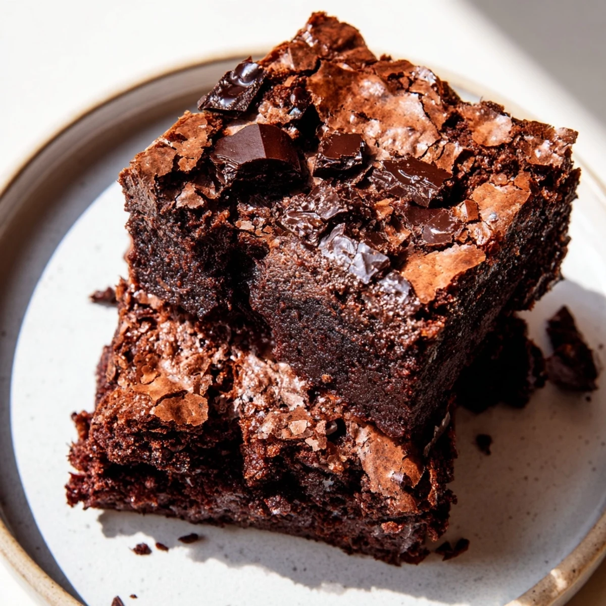 These homemade fudge brownies, baked to perfection, await serving with creamy vanilla ice cream.