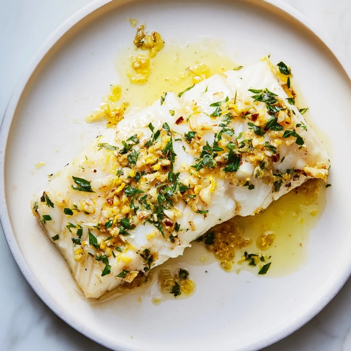 Flaky, tender Baked Halibut, perfectly cooked and placed in a baking dish, ready for your plate.