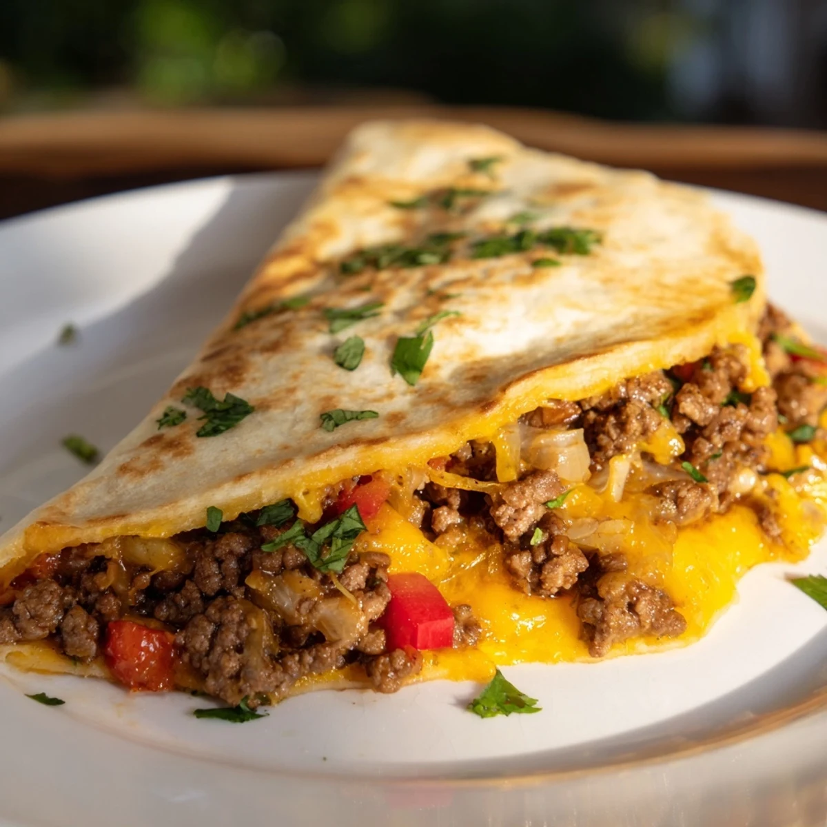 Perfectly cooked Beef Quesadillas, featuring a crispy tortilla shell and a flavorful, satisfying filling.