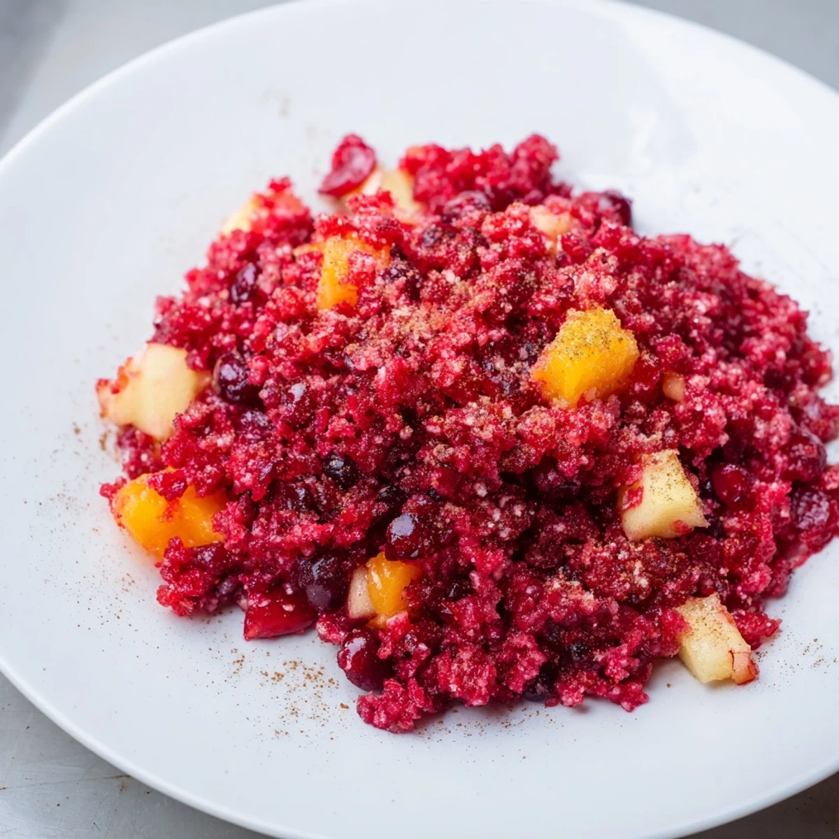 Bright red Cranberry Relish, chunky with orange bits, offers a festive, tart side dish for the holidays.