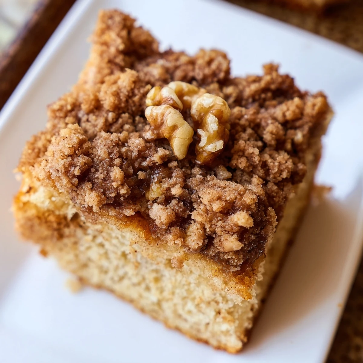 Warm and inviting coffee cake, topped with a generous cinnamon streusel, ready to bake.