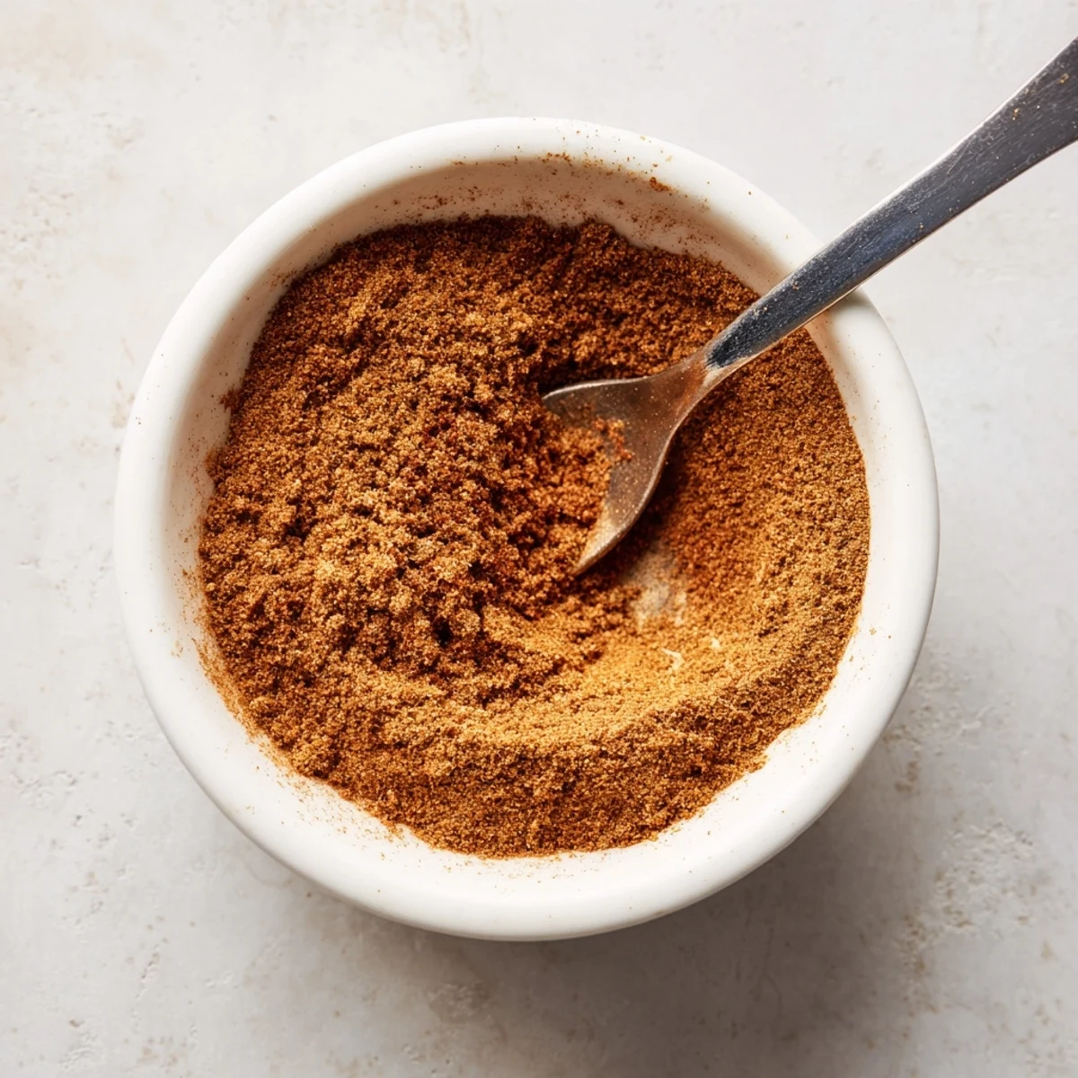 Freshly mixed Gingerbread Spice Blend in a clear bowl, ready to transform any dessert.