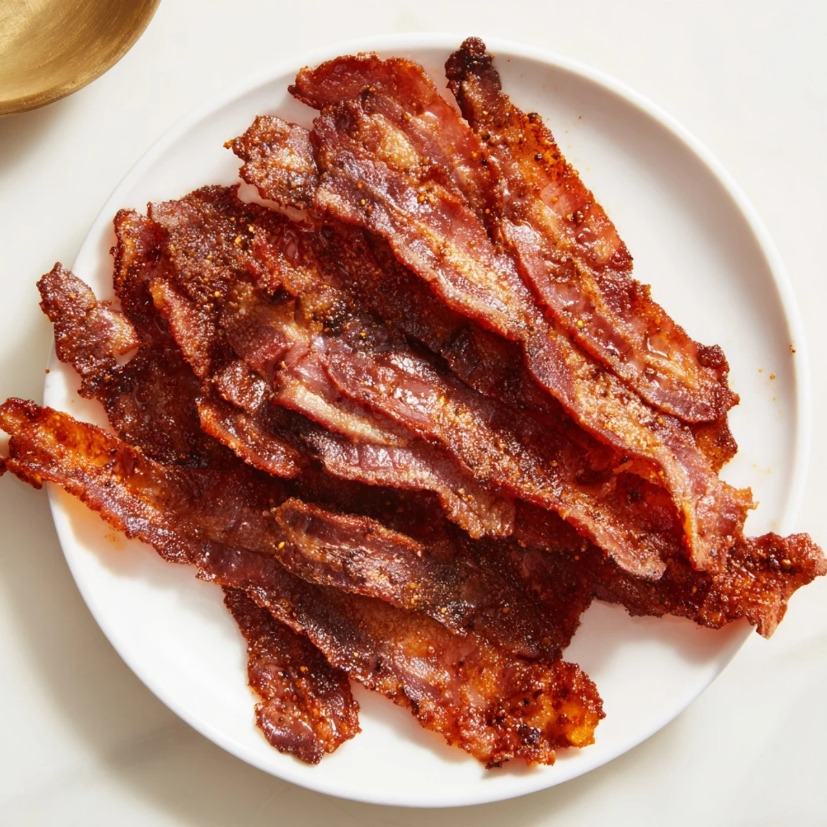 Close-up of perfectly cooked beef bacon; its savory taste offers delightful crispiness.