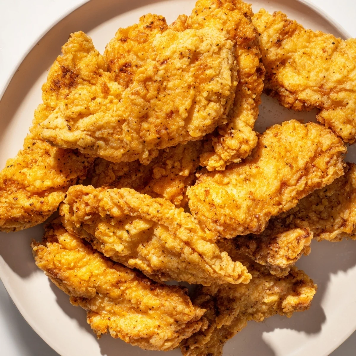 Golden, crunchy coating for fried foods ready to lift from the hot oil, promising delicious flavor.