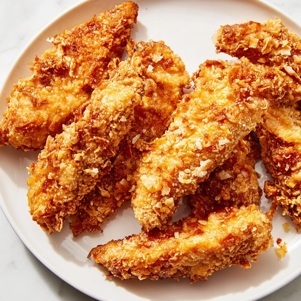 Crispy coating for fried foods, perfectly golden brown and inviting, ideal for chicken or fish.