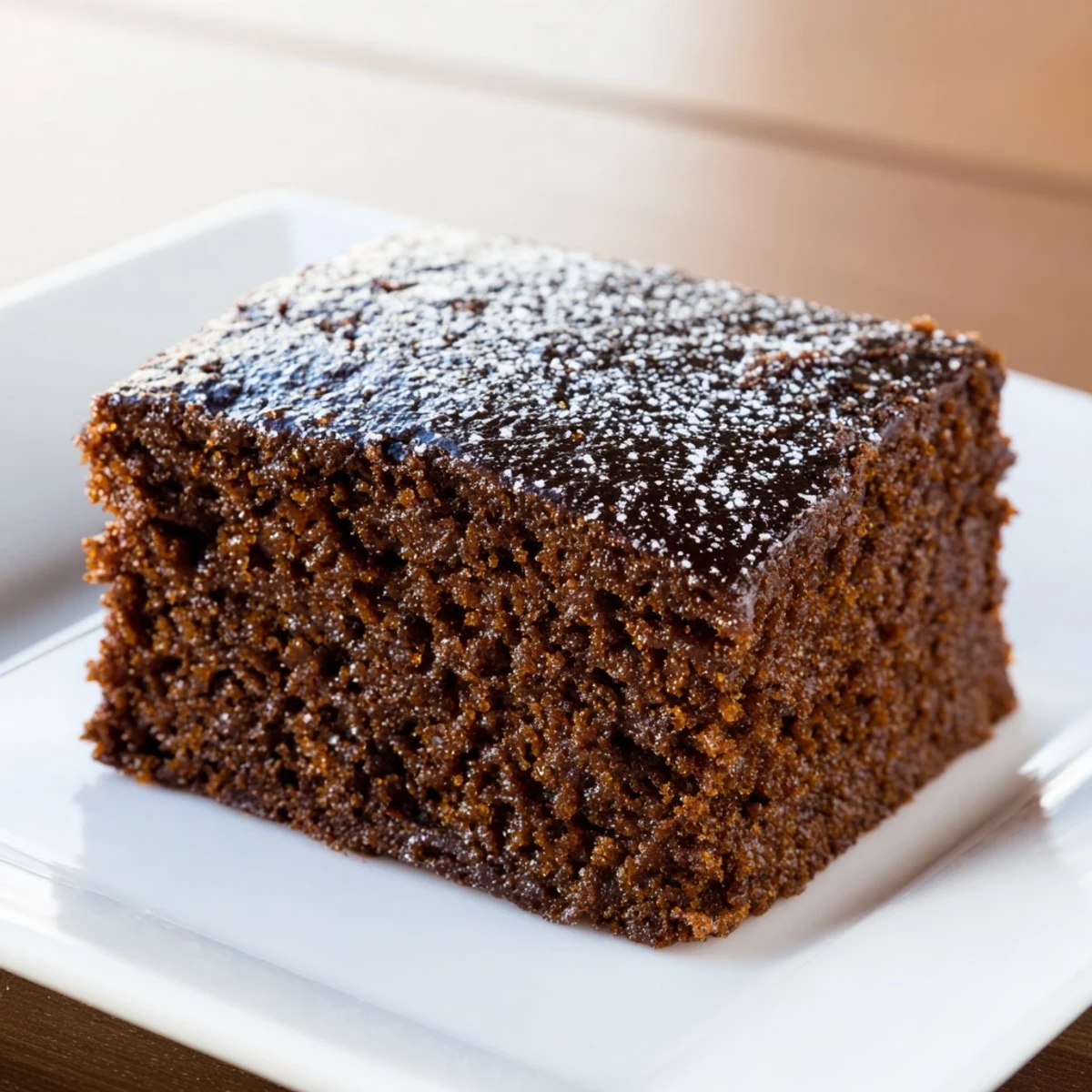 Moist gingerbread cake, swirled with molasses, freshly baked and ready to enjoy as dessert.