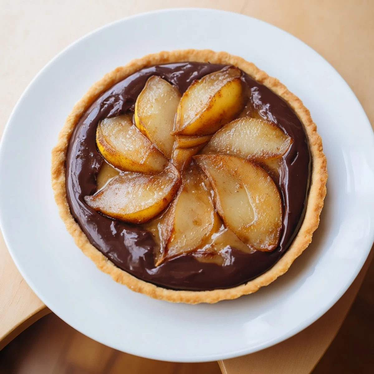 Warm Pear and Chocolate Tart, a decadent dessert, features juicy pears and rich chocolate ganache.