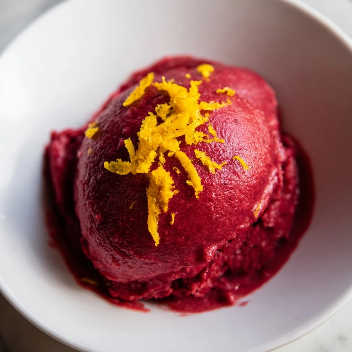Vibrant pink Cranberry Sorbet, a refreshing frozen dessert, ready to scoop and enjoy.