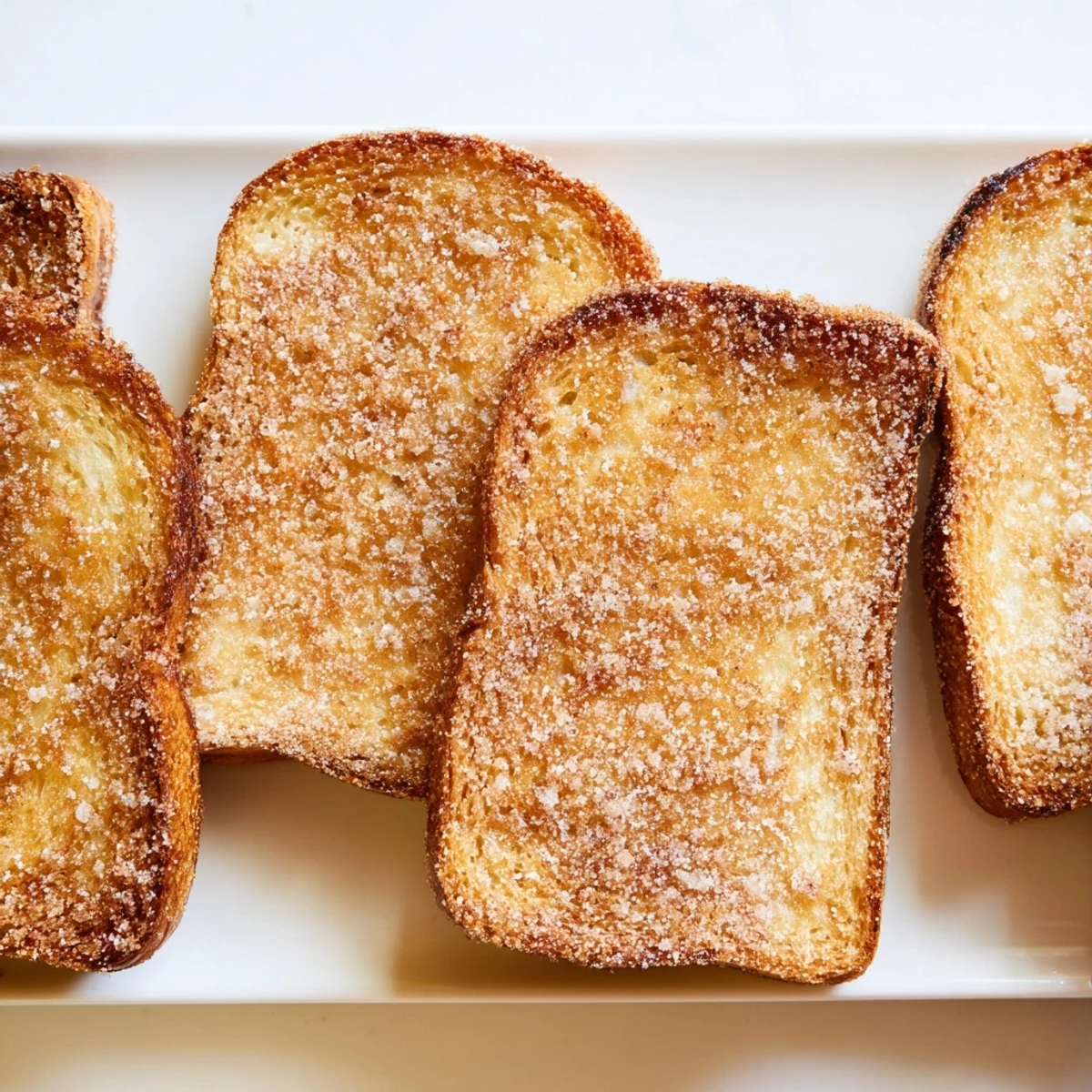 Warm, golden Cinnamon Toast slices, buttered and sprinkled with sweet, fragrant cinnamon sugar.