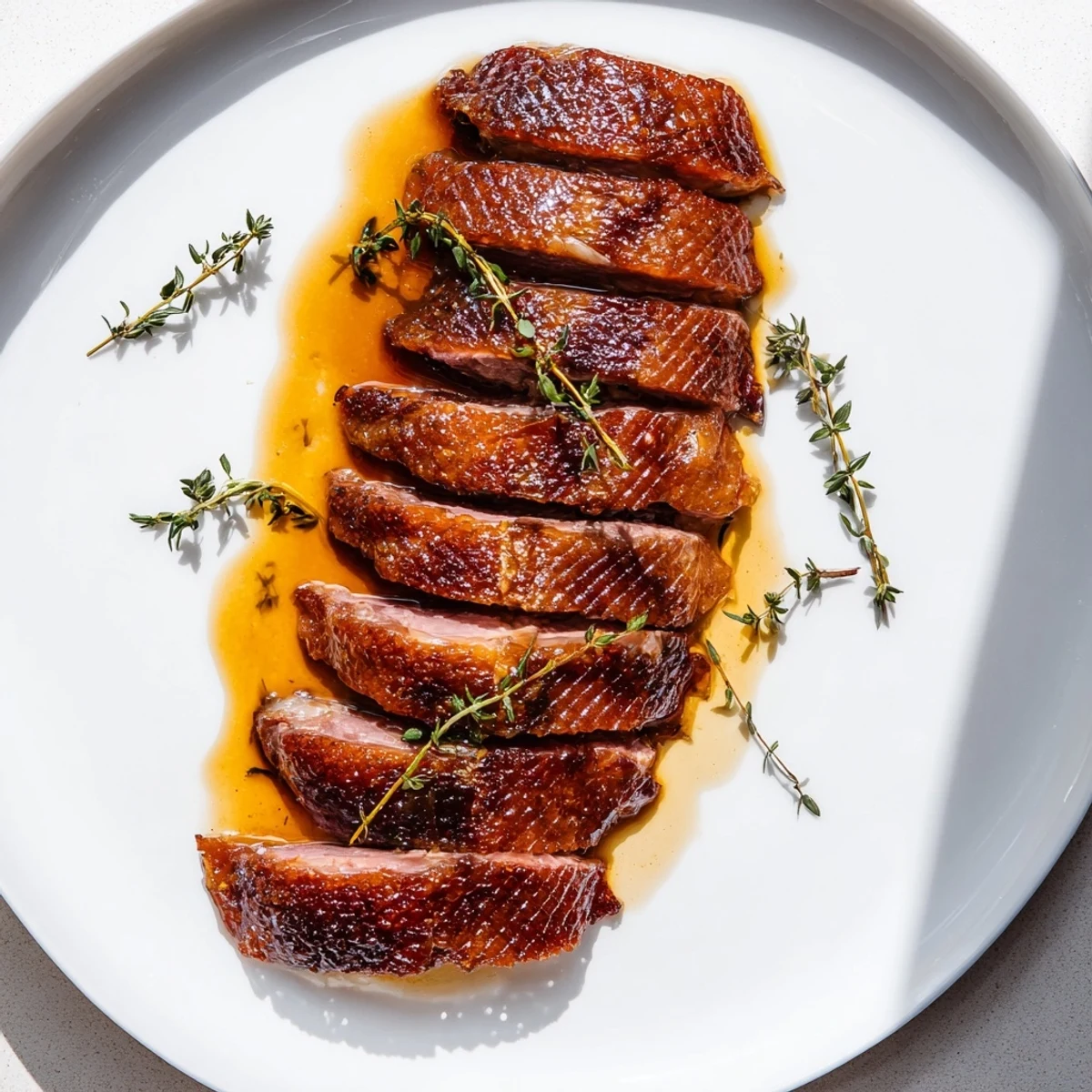 Perfectly browned Pan Seared Duck Breast with a pan sauce, a delicious and easy French-inspired entrée.