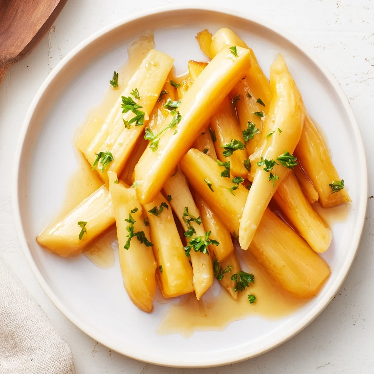 Tender, honey-glazed parsnips, a vegetarian delight, glistening with rich, caramelized flavors.