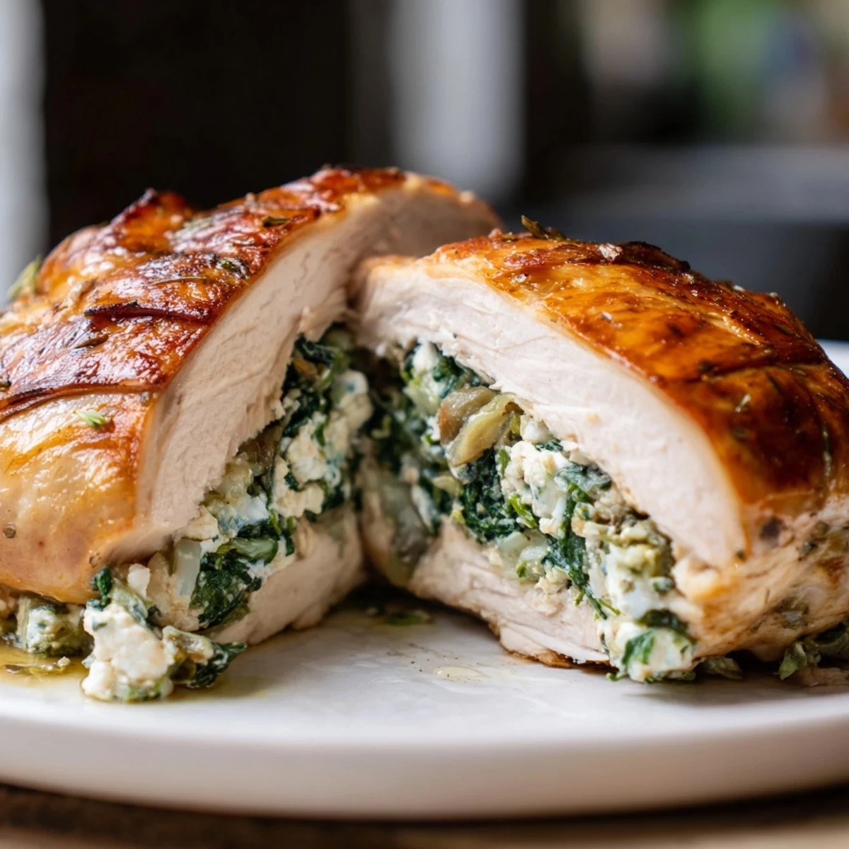 Savory Spinach and Feta Stuffed Chicken Breast, beautifully plated, ideal for a satisfying low-carb dinner.