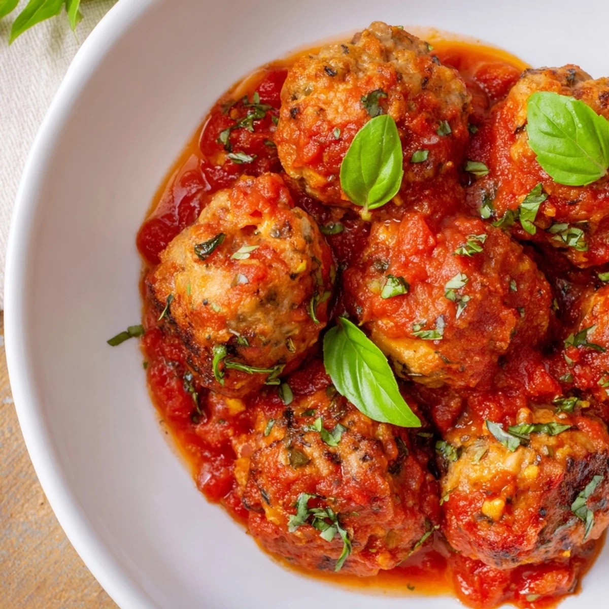 Golden-brown turkey meatballs simmering in a rich marinara sauce, perfect for pasta night.