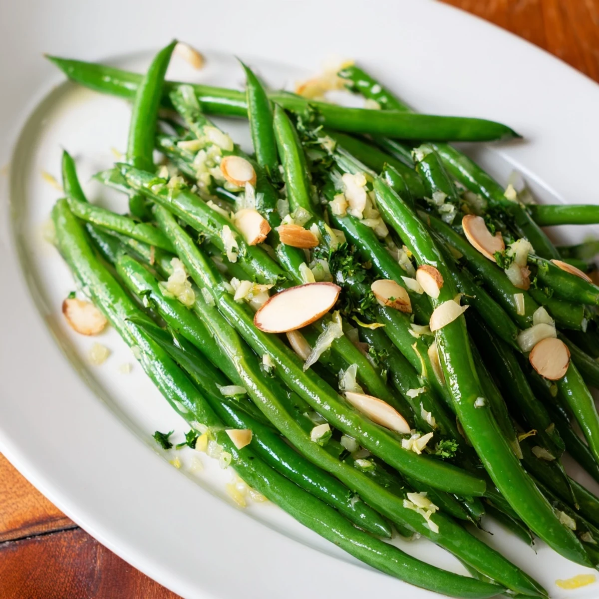 Vibrant plate of Lemon Garlic Green Beans, a delicious vegetarian side dish option.