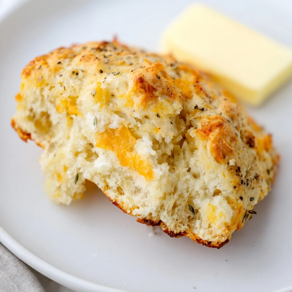 Steam rises from freshly sliced Savory Cheese Scones, revealing a moist crumb packed with sharp cheddar and Parmesan.
