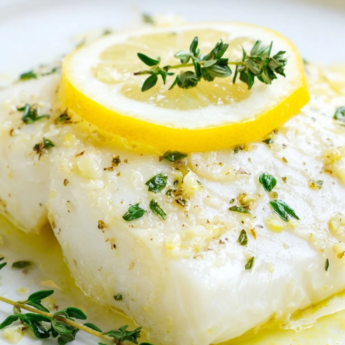 Flaky halibut fillets brushed with lemon garlic marinade, baked to perfection.