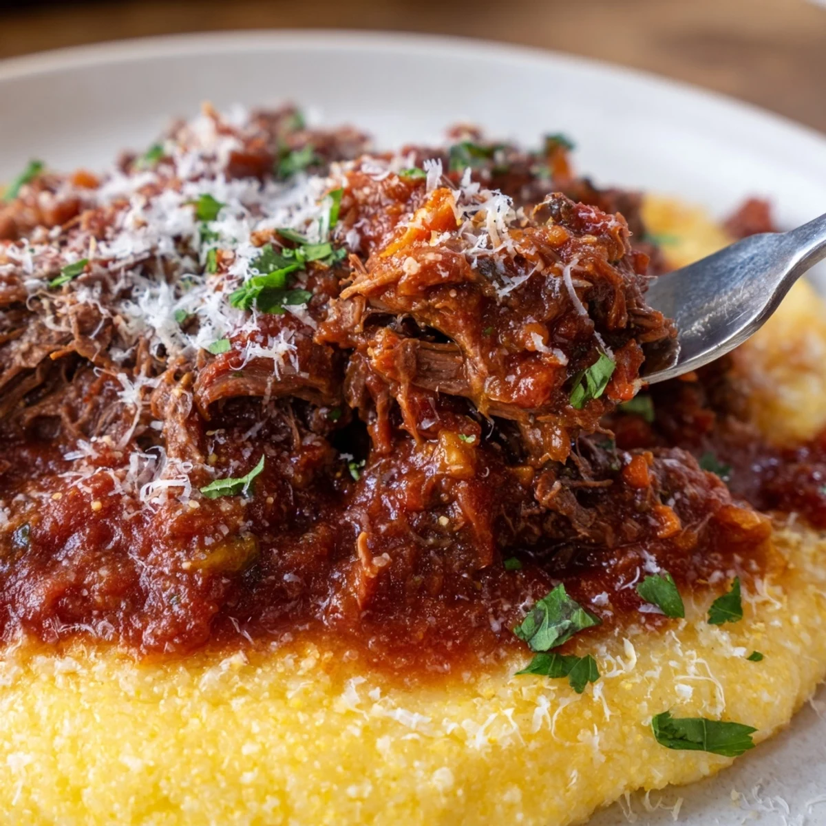 Fork-tender beef and creamy cornmeal in this Slow Cooker Beef Ragu over Polenta recipe.