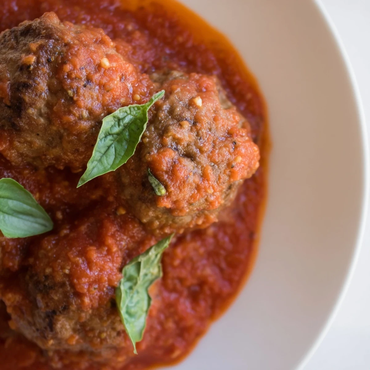 Golden-brown turkey meatballs simmering in a rich, chunky marinara sauce, garnished with fresh parsley and ready to serve over pasta.
