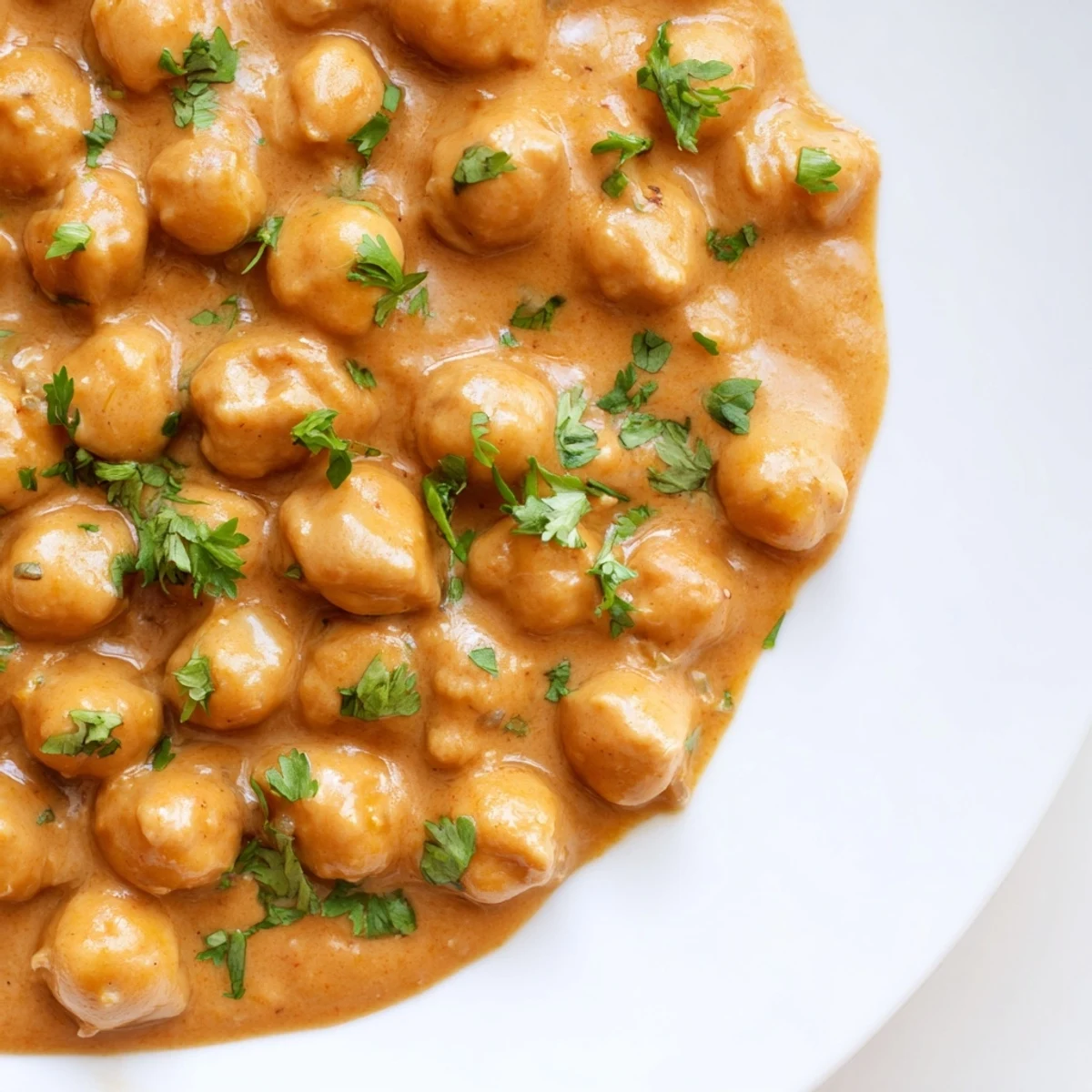 Vegan Chickpea Tikka Masala with Basmati Rice is served steaming hot in a white bowl with cilantro garnish.