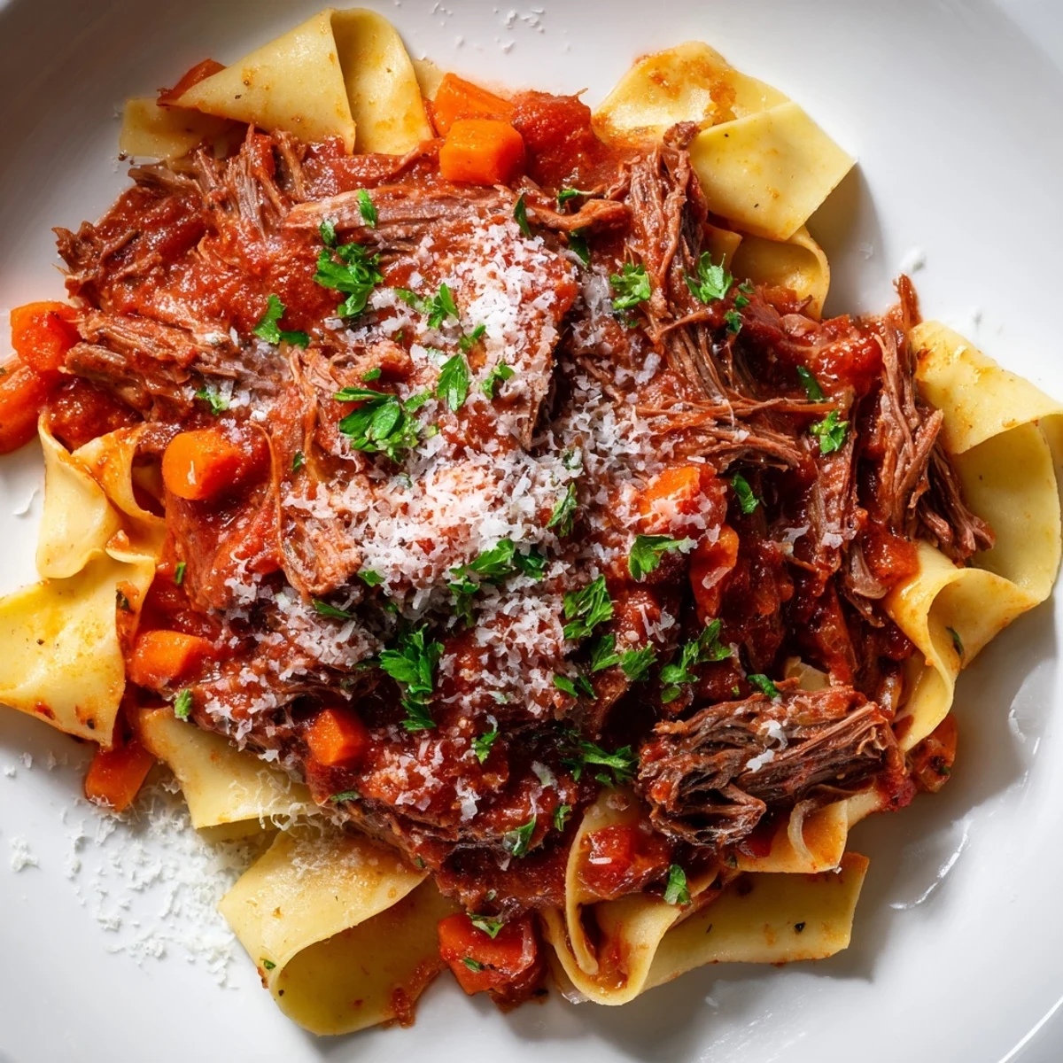 Family-style Slow Cooker Ragu Sauce with Beef in a rustic bowl, garnished with parsley, ready for pasta night.