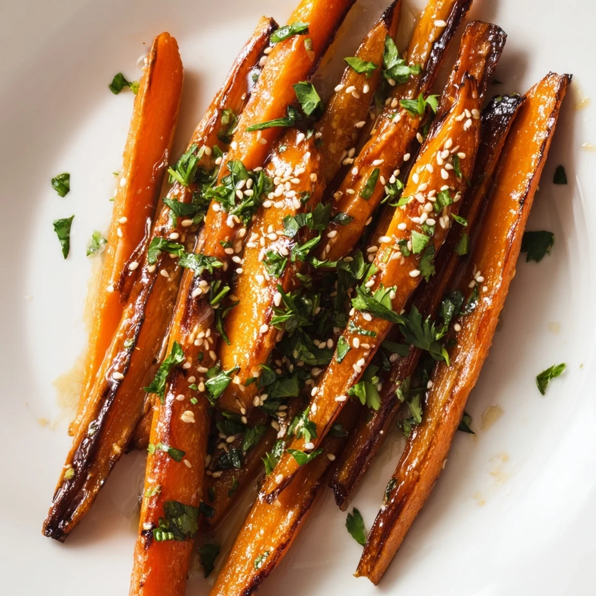 Sweet and savory roasted carrots with maple, finished with sesame seeds, pair beautifully with roasted chicken or turkey for dinner.  