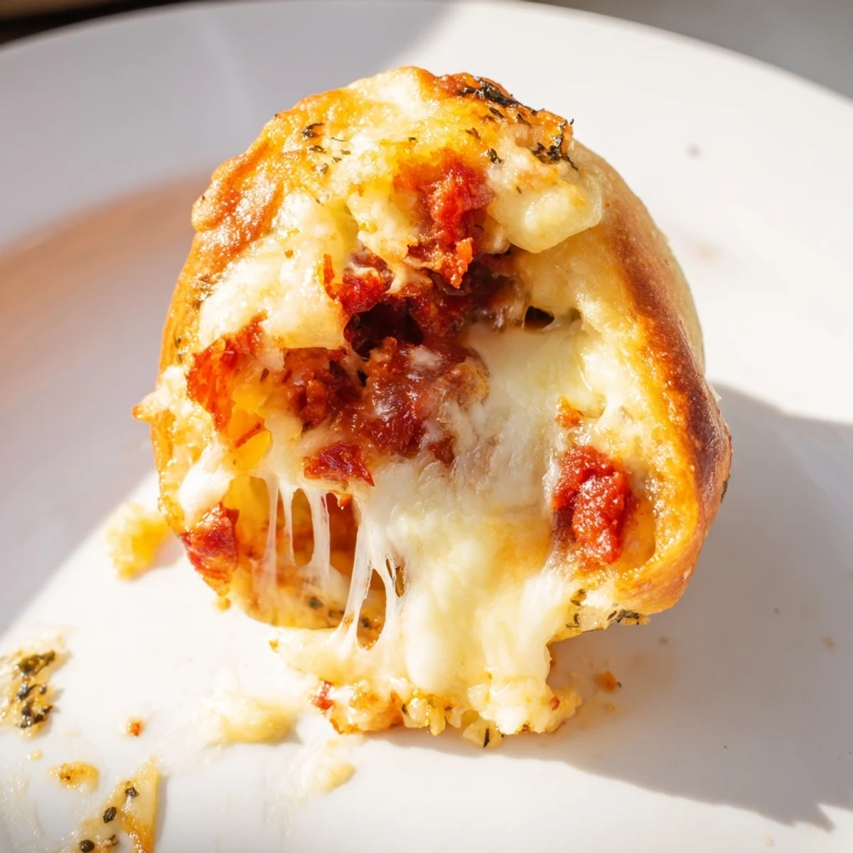 Freshly baked Super Bowl pizza rolls, filled with zesty tomato sauce and melted mozzarella, arranged on a wooden board for snacking.  
