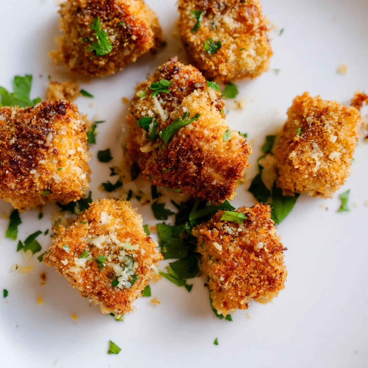Close-up of tender, golden chicken treat bites with a spicy crust, perfect for a gluten-free snack or game day spread.