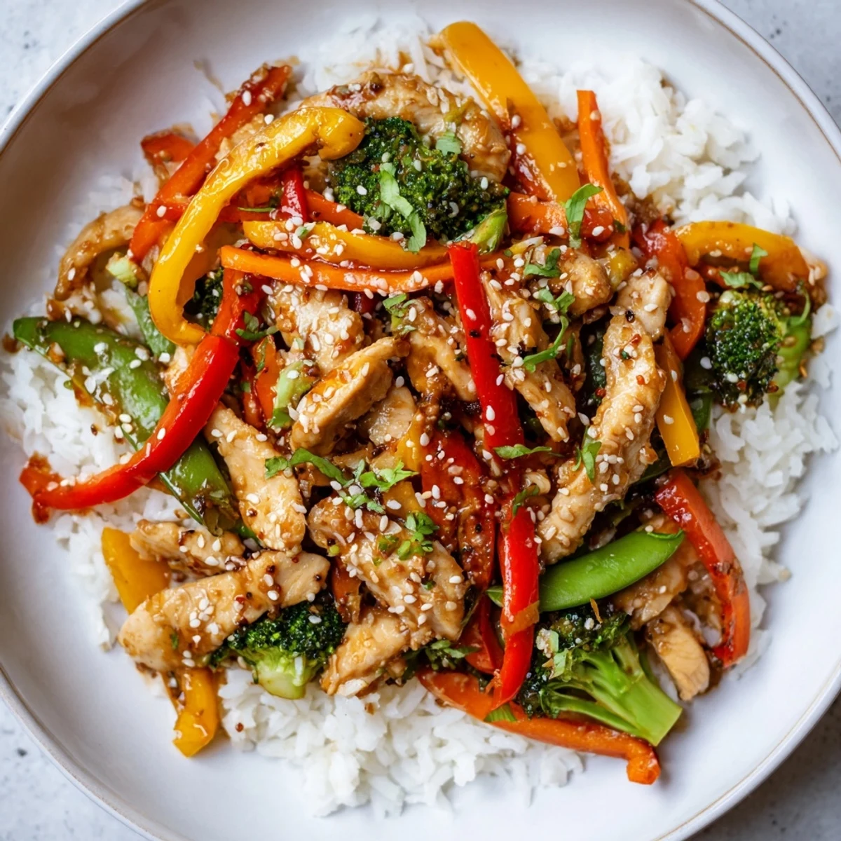 Bright, fresh ingredients come together in this healthy Chicken Veggie Stir Fry with Rice, perfect for a quick weeknight dinner.