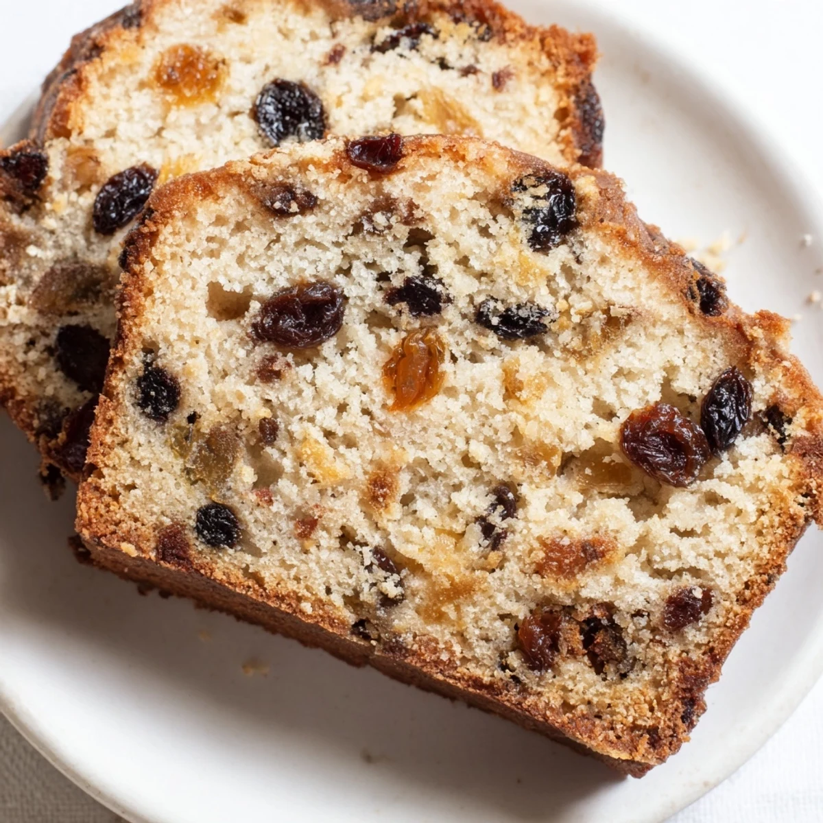 A moist slice of Irish Tea Cake served with butter, perfect for an afternoon tea time treat.