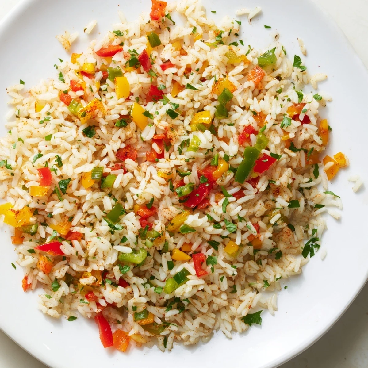 Savory Creole Rice Pilaf with Peppers and Onions next to grilled chicken.