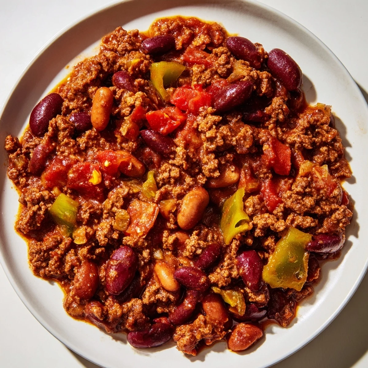 Tailgate Beef Chili with Beans simmering in a Dutch oven, with rich red sauce, tender ground beef, and beans.